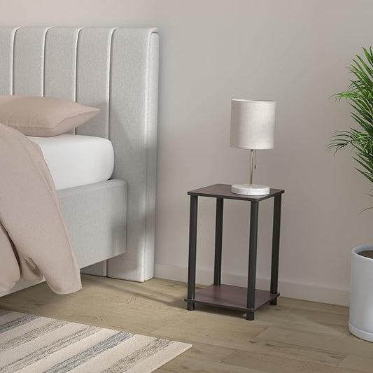 Furinno TURN-N-TUBE Side Table Set of 2, 2-Tier Modern Square End Table with Open Shelf, Toolless Stackable Night Stand, Bedside Table, for Living Room, Bedroom, Dark Cherry