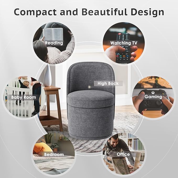 Swivel Accent Chair Set of 2, 360° Swivel Round Chair with Hidden Storage, Modern Small Barrel Armchair for Living Room/Bedroom, Darkgrey