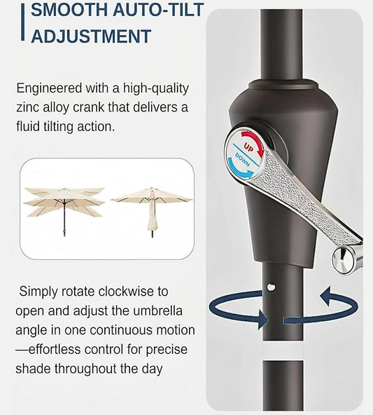 PatioKingdom Auto-Tilt 9FT Patio Umbrella Outdoor with 8 Sturdy Fiberglass Ribs,Market Table Umbrella for Pool,Backyard,Deck and Garden