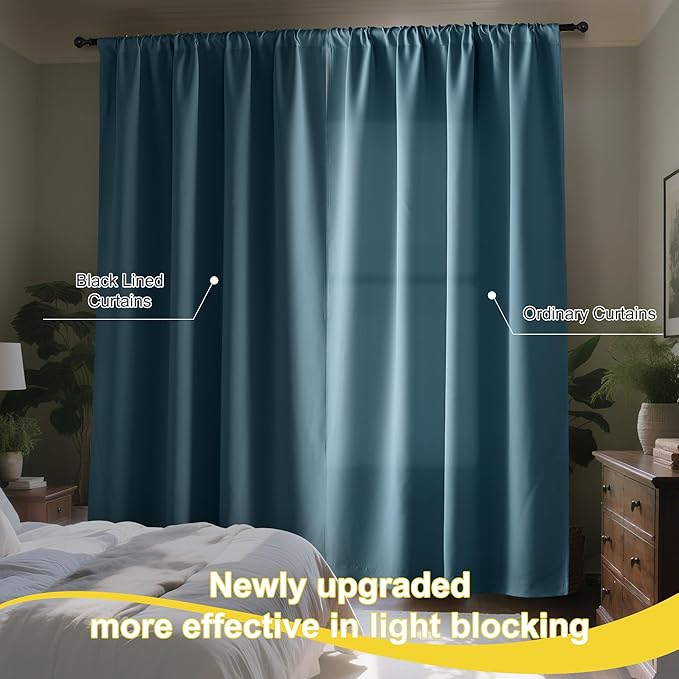 NICETOWN Smoky Blue 100% Blackout Curtains 84 inches Long - 2 Panels, 52 inches Wide Each Panel, Thermal Insulated, Energy Efficient Rod Pocket Window Drapes for Bedroom, Nursery, Living Room