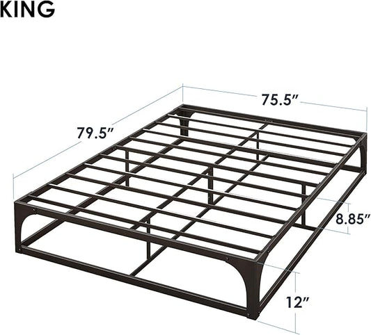 Mellow 12" Metal Platform Bed Frame w/Heavy Duty Steel Slat Foundation, Black