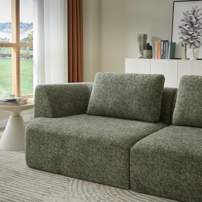 Sofa in a Box Oversized 3 Seater Memory Foam Boneless Couch w/Curved Arms,Plush Chenille Upholstered Cloud Modular Loveseat,No Assembly Needed Compression Sofa