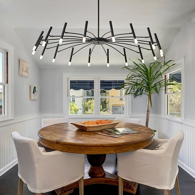 NILSE LED 18-Light Black Modern Sputnik Chandelier with G9 Bulbs, 53 Inch Large Mid Century Light Fixture Dimmable Lighting for Dining Room Foyer Farmhouse Bedroom Living Room