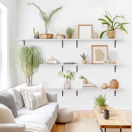 Kaboon 45 inch Long 10 inch Deep Floating Shelves for Wall Set of 2, Large Open Shelves Wall Mounted, Space Saving Home and Commercial Use, White Rock