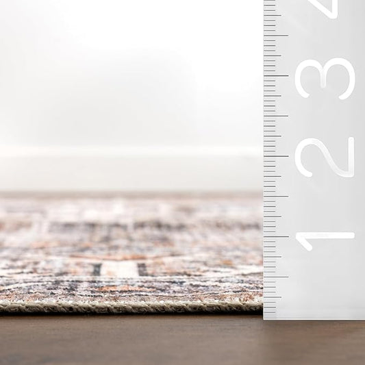 Nuloom SpinClean Bowie Rust/Ivory, 6' x 9', Vintage Oriental, Soft and Cozy, High Traffic, Stain Resistant, Easy Clean, Durable Washable Area Rug for Bedroom, Living Room, Dining, Entryway
