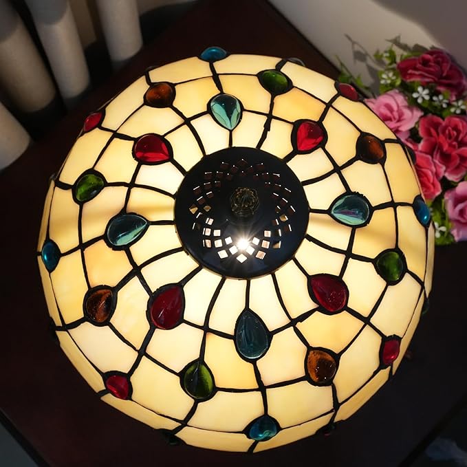 Tiffany Lamp Stained Glass lamp 12 inches Bedside Table Lamps for Living Room Bedroom Dorm Kitchen Home Decor Festival Birthday Gift,Colorful Beads