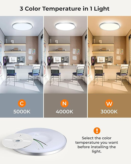 BLNAN 15.4 Inch LED Flush Mount Ceiling Light, 3000K-5000K 3 Color Selectable Ceiling Lights, 36W 3600LM Closet Light Fixture, Ceiling Lamp for Bedroom, Dining Room, Kitchen, Silver
