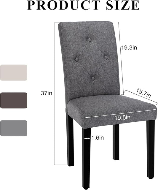 VECELO Upholstered Dining Chairs Set of 2, Modern Fabric and Solid Wood Legs &High Back for Kitchen/Living Room- Dark Gray