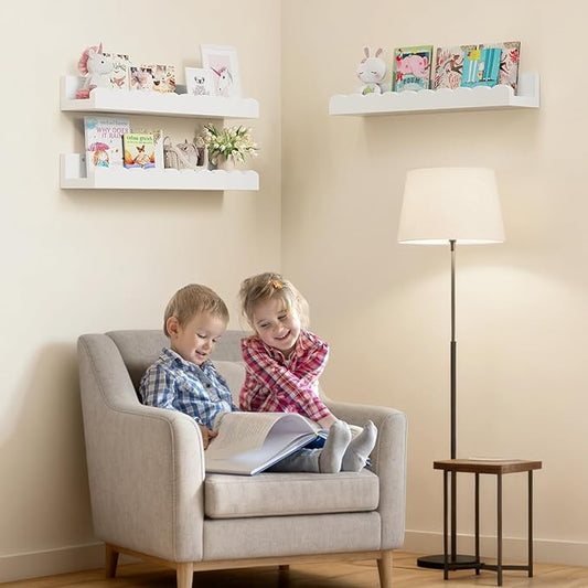 Yirilan 3-Pack Scalloped Shelves, Nursery Shelves for Wall, Floating Nursery Book Shelves for Kids, White