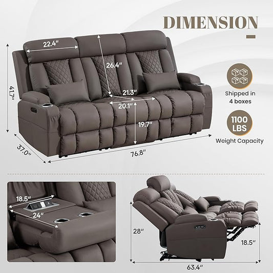 Zero Wall Hugger Power Reclining Sofa Set with Adjustable Headrest, Electric Reclining Couch with Drop-Down Table,Outlets, Power Loveseat Recliner Sofa for Living Room | Cat-Proof Leather