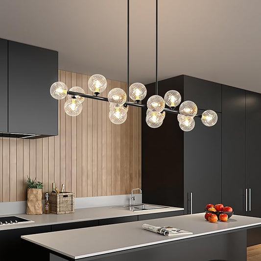 16-Light Linear Chandelier,Modern Chandeliers for Dining Room Light Fixture Large Black Sputnik Chandeliers 55" Clear Globe Sputnik Ceiling Light Fixture Large Chandelier Pendant Lights Kitchen Island