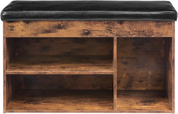 HOOBRO Storage Bench with Cushion, Shoe Bench with Lift Top Storage, Wooden Shoe Cabinet Bench with Hidden Storage, 12.4 x 32.3 x 18.3 Inches, for Entryway, Bedroom, Rustic Brown and Black BF40HX01