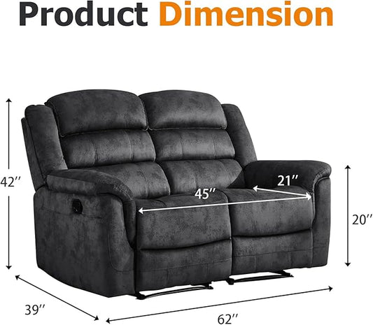 EBELLO Loveseat Recliner Sofa for Living Room, Extra Wide Modern Overstuffed 2 Seat Reclining Sofa Chair, Breathable Fabric Dual Manual Recliner, Grey