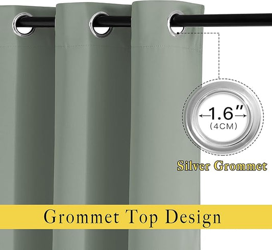 NICETOWN Sage Green Room Darkening 102 inch Curtains, Grommet Thermal Curtains Weighted Window Treatments for Living Room/Farmhouse, W46 x L102, 2 Panels