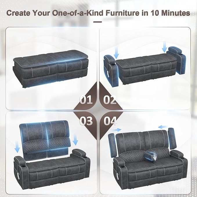 Yolsali Power Reclining Loveseat with Remote Control, Zero Wall Hugger RV Loveseat Recliner Sofa for Living Room with Removable Armrest, 2-Tier Cushions, Hidden Storage & USB Ports, Dutch Velvet Gray