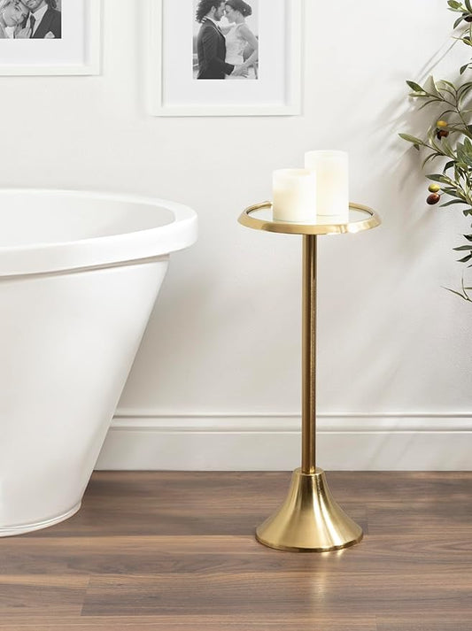 Kate and Laurel Sanzo Modern Pedestal Drink Table; 10 x 10 x 23; Antique Gold; Decorative End Table with Mirrored Tabletop for Use as Small Plant Stand or Cute Martini Table