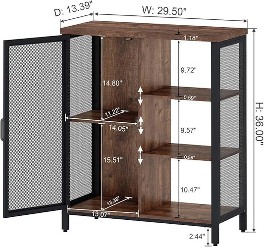BON AUGURE Coffee Bar Cabinet for Home Liquor, Small Storage Cabinet for Kitchen and Entryway, Farmhouse Industrial Buffet Sideboard Credenza with Adjustable Shelves (Rustic Oak)