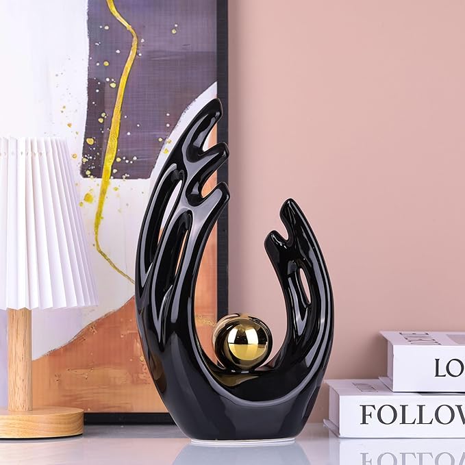XMGZQ Ceramic Abstract Statues and Sculptures, Black and Gold Art Ceramic, Modern Home Decor for Living Room, Dining Table, Coffee Table, Shelf, Entrance, Desktop Sculpture