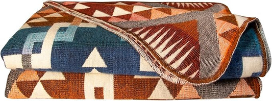 Alpaca Wool Blanket | King Size Throw Blanket | 90 x 75 inches | Soft, Hypoallergenic and Breathable | Lightweight Warm Blanket | Bed, Couch, Outdoor or Picnic (Orange & Blue)