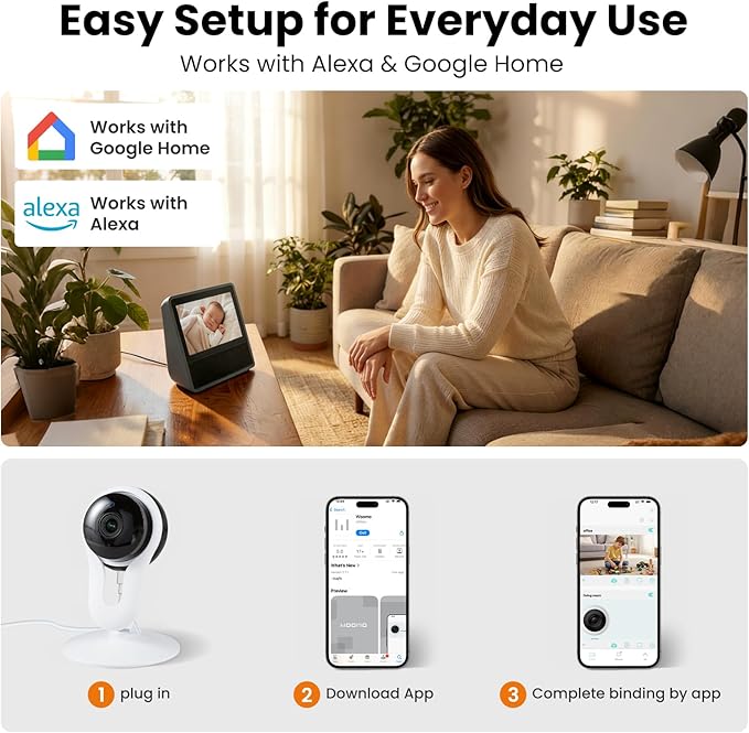 Indoor Camera for Pet & Baby Monitoring, 2K Clear View, Motion Alerts & Night Vision, 2-Way Audio, Easy Setup Home Security Cam, Alexa & Google Home Compatible, 2.4G Wi-Fi only, 2 Pack