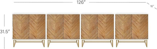 Nathan James Enloe Modern Storage Free Standing Accent Cabinet TV Stand with Doors in a Rustic Pine Wood Finish and Gold Metal Base for Hallway, Entryway or Living Room, Brown/White/Gold, Set of 4