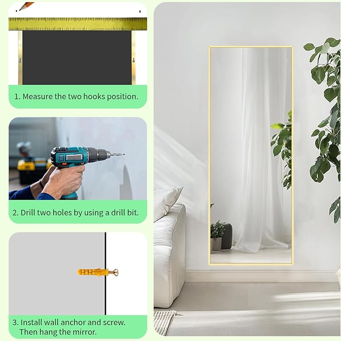 Gold Full Length Mirror, Standing Mirror Full Length with Aluminum Metal Frame, Body Mirrors for Bedroom, Living Room, Yoga Room, Gym. (56x18 inch, Gold)