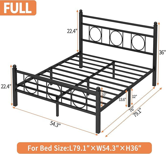 Full Size Bed Frame Classic Metal Platform Bed Frame Mattress Foundation with Victorian Style Iron-Art Headboard/Footboard/Storage Space/No Box Spring Needed/Black