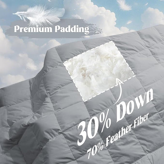 puredown® Soft Feather Down Blanket Lightweight Packable Down & Feather Fill Blanket for Indoor and Outdoor Use, King Size Blankets, Alloy Gray