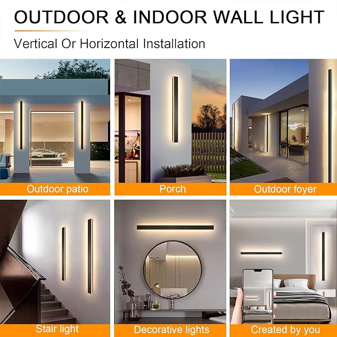 Outdoor Wall Lights Exterior,31.5inch Black Outdoor Light Fixtures Wall Mount,3000k Waterproof Modern Porch Lights Wall Sconce,Long LED Linear Outside Lighting for Garage,Courtyard