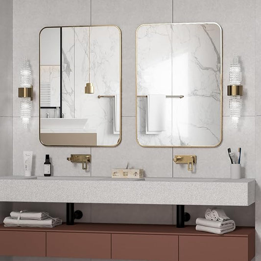 Manocorro Bathroom Mirror,2-Pack 20 x 28 Inch Gold Wall Mount Mirror,Frame Vanity Mirror with Round Corner for Bedroom Living Room, Entryway Hangs Horizontal or Vertical