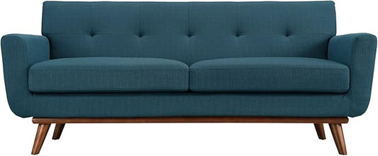 Modway Engage Mid-Century Modern Upholstered Fabric Loveseat in Azure