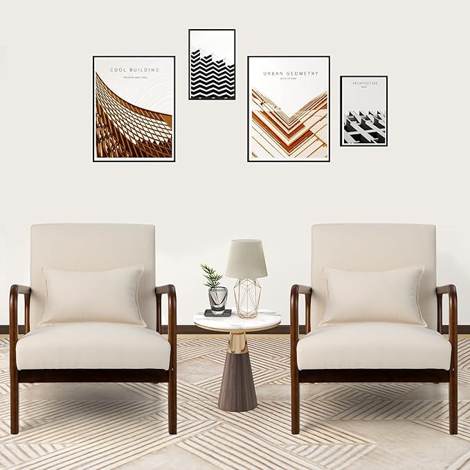 Giantex Set of 2 Modern Accent Chair with Pillow - Comfy Upholstered Lounge Armchair with Anti-Slip Felt Pads, Wooden Frame Soft Padded Arm Chairs for Living Room, Bedroom, Study, Beige