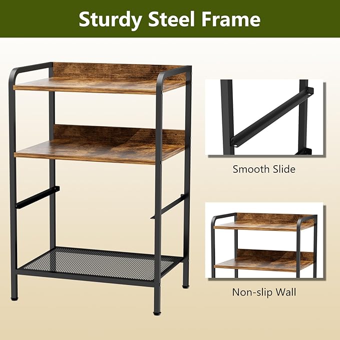 Night Stand with 1 Fabric Drawer and Sturdy Metal Frame, Modern Side Table Lightweight & Durable -55LB Load Capacity, Wear-Resistant & Easy-Clean Surface, Rustic Brown