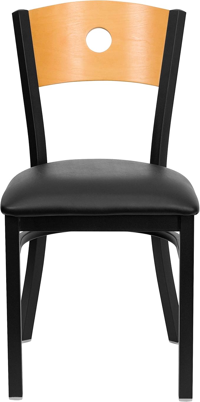 Flash Furniture 2 Pk. HERCULES Series Black Circle Back Metal Restaurant Chair - Natural Wood Back, Black Vinyl Seat