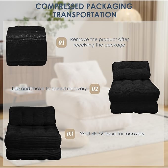 Folding Sofa Bed,Convertible Sleeper Chair for Adults, Folding Sofa Bed Foam Filling Couch with Pillow,Sleeper Chairs Single Size Floor Mattress,Black