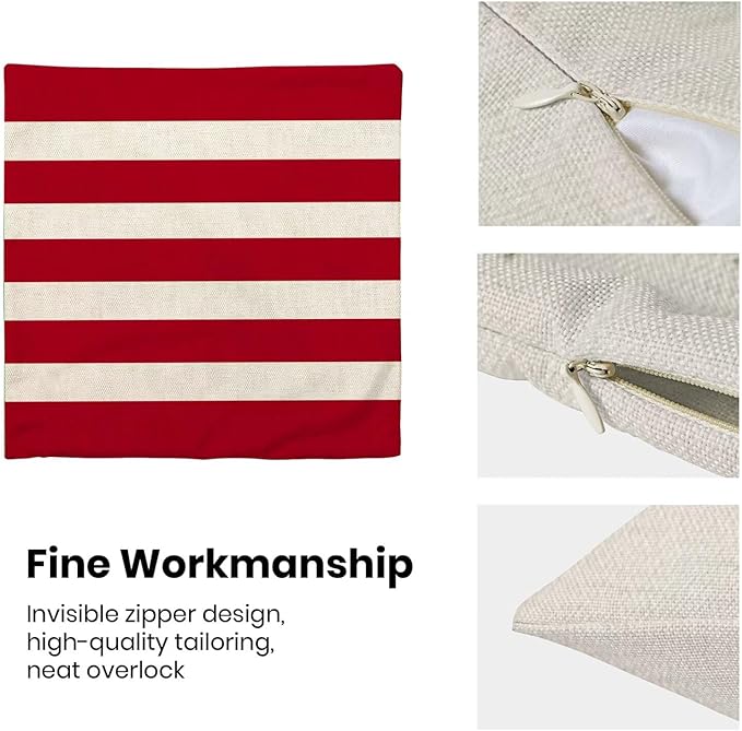 BETGINY 4th of July Pillow Covers 18x18 Set of 2, Memorial Day Red Strips Decorations Throw Pillow Covers Linen Patriotic Independence Day Cushion Case for Couch Sofa Summer Home Outdoor Decor