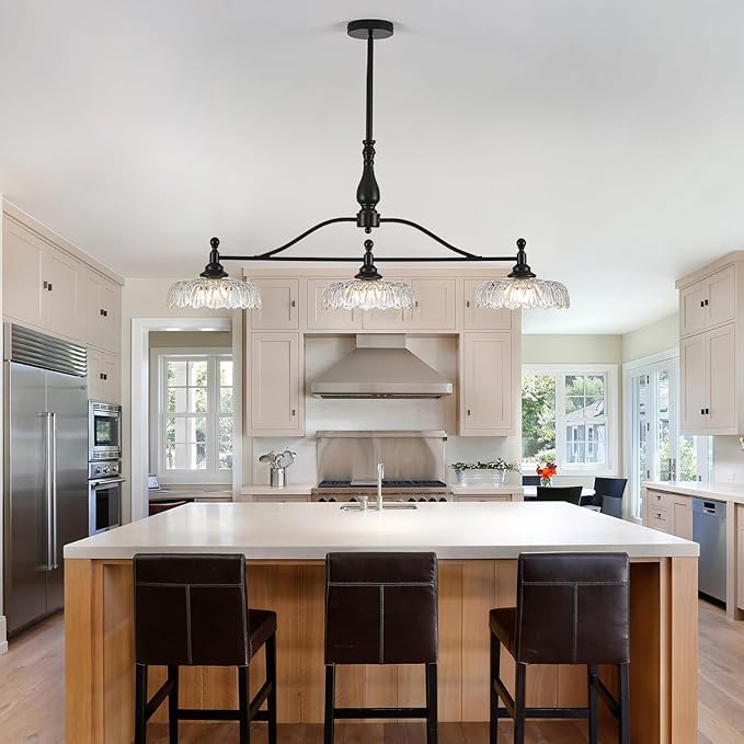 HDDFL Chandeliers Pendant Light Fixture Modern Pendant Lighting Fixtures 3 Lights Chandelier Matte Black Kitchen Glass Hanging Lamp for Island Dining Room Living Room
