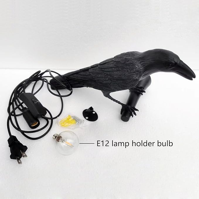 Crow Table Lamps Bird Desk Lamp Bedroom Wall Sconce lamp Light Resin Decoration E12 110V LED Bulb (Right Black Wall Lamp)