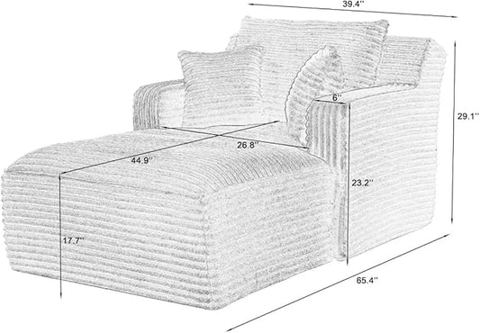 KEIKI 65.4" Indoor Single Chaise Sofa, Compact Corduroy Upholstered Lounge Chair, No Assembly Sleeper Chaise for Small Apartment or Loft