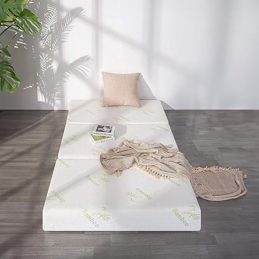 Inofia Trifold Mattress, Folding Memory Foam Mattress with Removable Cover, for Camping, Guest, and Floor Foldable Beds, Cot Size (75"x31"x6")