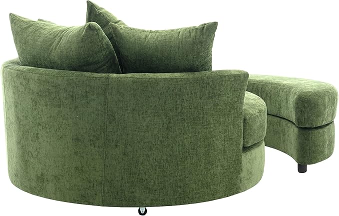 ERYE Oversized Round Accent Barrel Chair with Storage Ottoman and 360 Swivel Base, Modern Chenille Upholstered Leisure Recliner Armchair for Living Room Bedroom