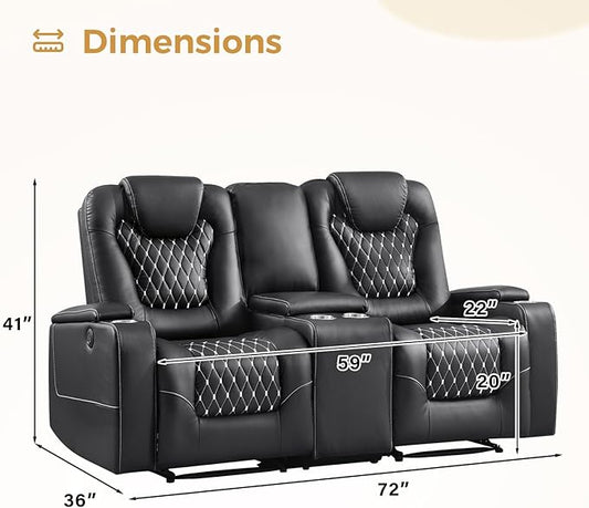 ANJ Power Recliner Sofa Set, Faux Leather Reclining Couch Sets for Living Room, Included 2PC Loveseat Sofa with USB Ports and Cup Holders,Hidden Arm Storage, Black
