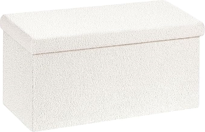 30 Inches Storage Ottoman Bench - Square Ottoman with Sherpa Top,Storage Bench for Bedroom 30" L x 15" W x 15" H - White