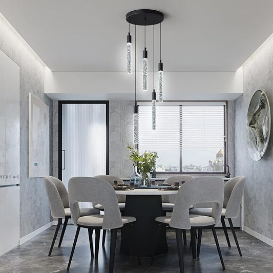 Modern Light Fixture Kitchen Island Pendant Light Dimmable LED Black Pendant Lights Mini Crystal Pendant Lighting for Bedroom Dining Room Living Room(5-Light )