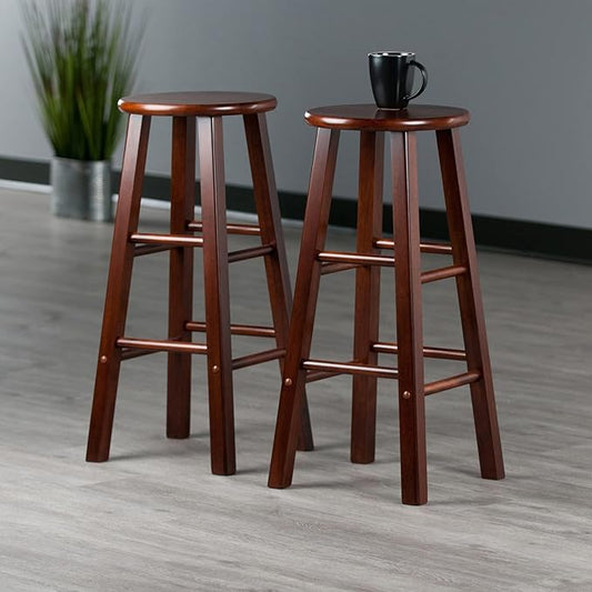 Winsome Element 2-Piece Counter Stool Set, Classic Backless Bar Chairs for Kitchen & Dining Room Seating, Timeless Essential Furniture for Home, Dorm, Apartments