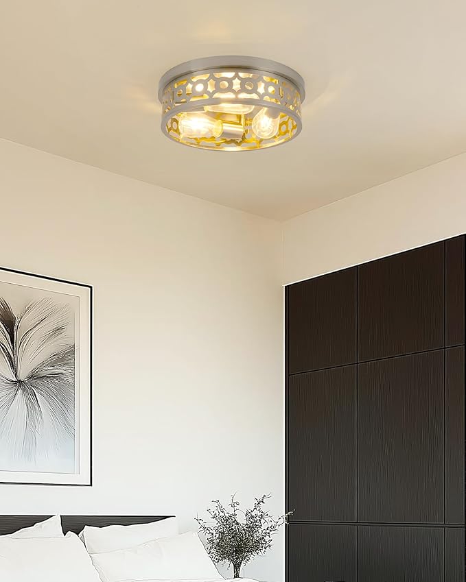 Flush Mount Ceiling Light Fixtures,Brushed Nickel 3-Light Hallway Light Fixtures,13 inch Modern Light Fixture Ceiling Mount for Farmhouse Kitchen Bedroom 2 Pack