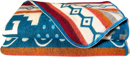 Alpaca Wool Blanket | Twin Size Throw Blanket | 70 x 45 inches | Soft, Hypoallergenic and Breathable | Lightweight Warm Blanket | Bed, Couch, Outdoor or Picnic (Blue & White)