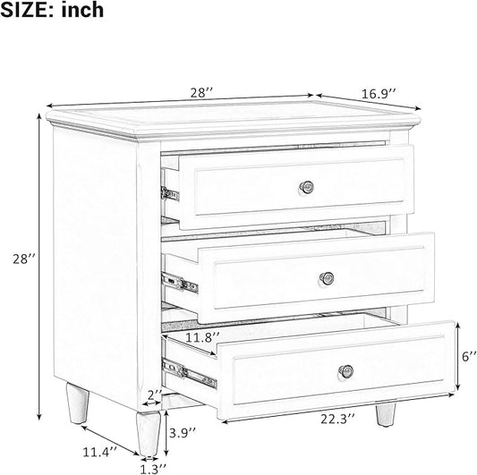 Nightstands with 3 Drawers for Bedroom, Modern Wood Bedside End Table
