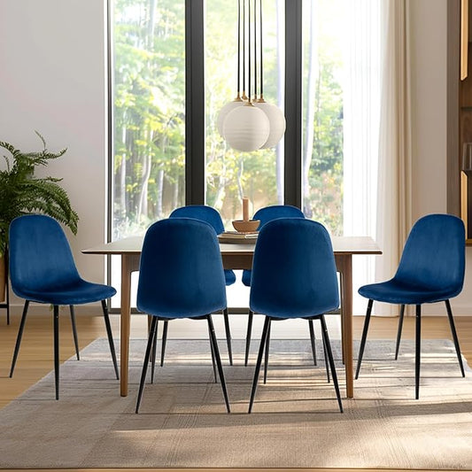 CangLong Modern Velvet Chairs with Metal Legs for Living, Bedroom, Restaurant, Dining Room, Set of 4, Dark Blue