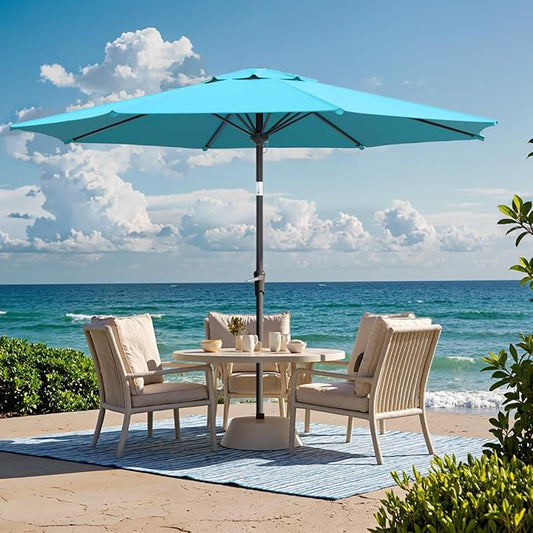 Outdoor Patio Umbrella with One Push Button Tilt and Crank, 8 Sturdy Ribs Market Table Umbrella